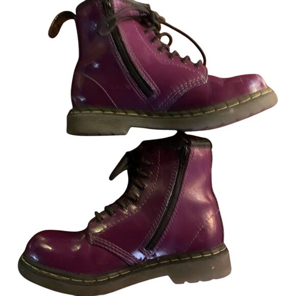 Doc marten children kids purple patent leather boots shoes w zip up side Sz 10 - Picture 3 of 7
